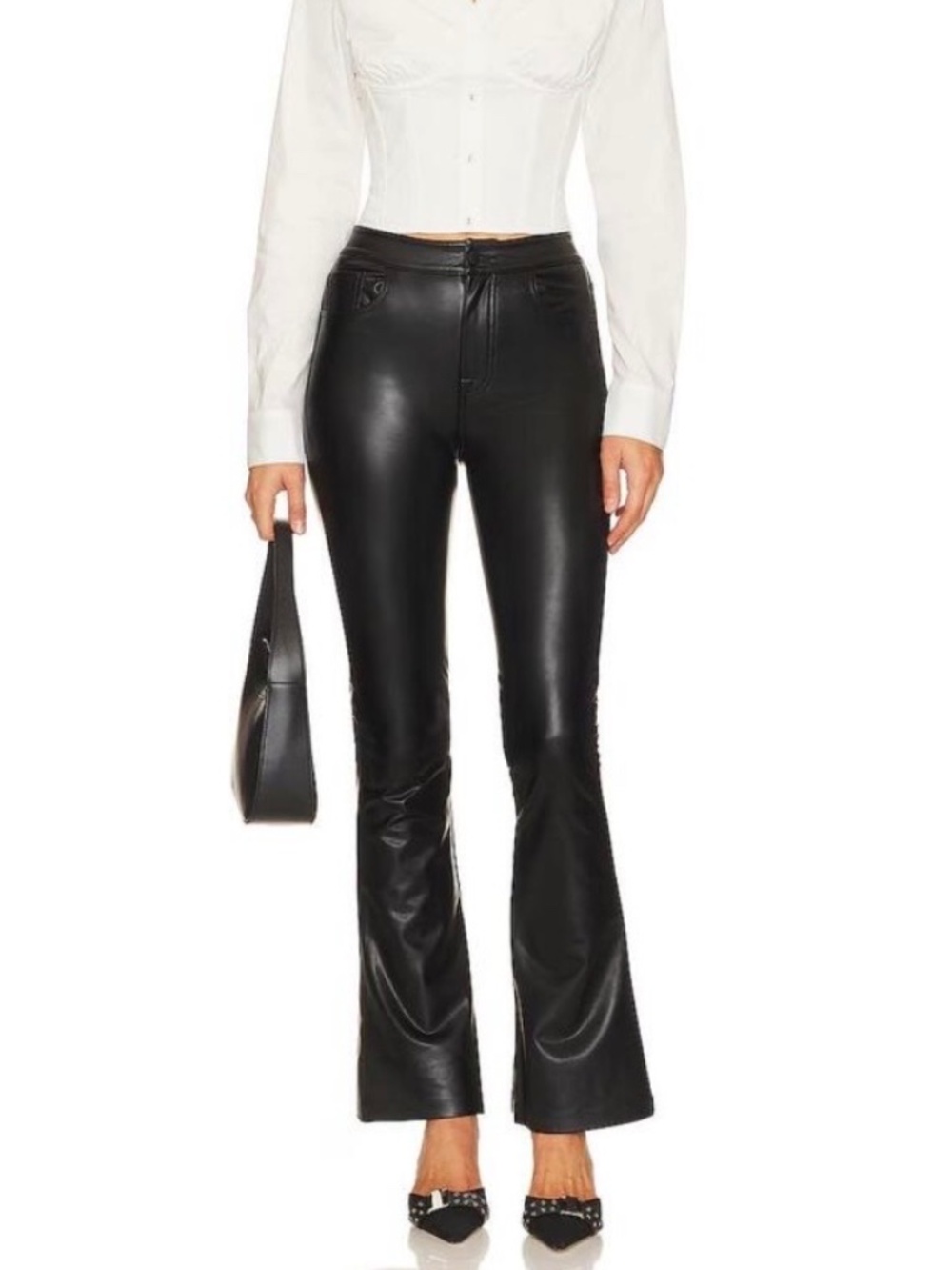 NWT 7 for all Mankind Faux Leather Vegan Flare Bell Bottom Pants Black Size 28